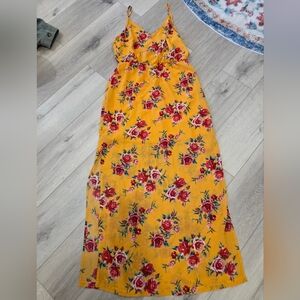 H&M Yellow Maxi Dress with Red Floral Accents